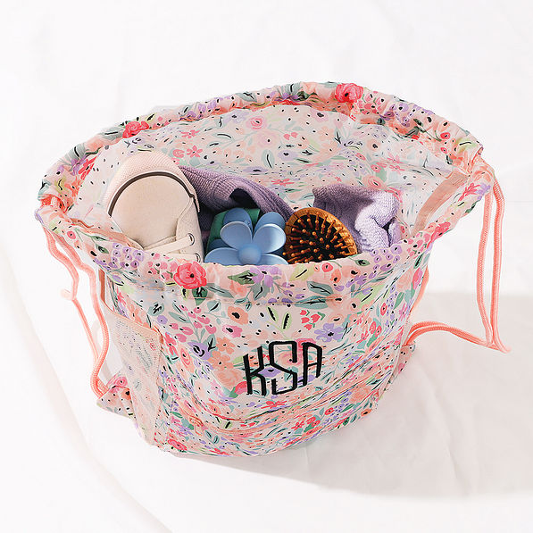 inside of coral floral cinch bag