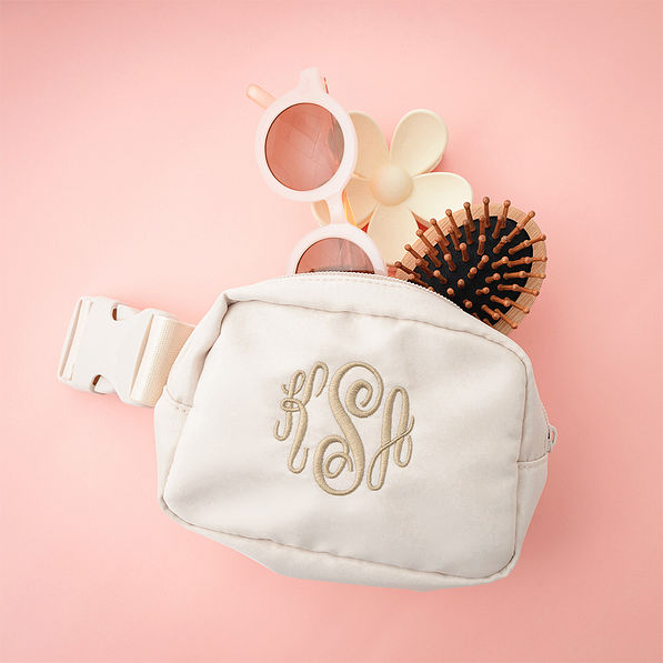 champagne kids belt bag flatlay