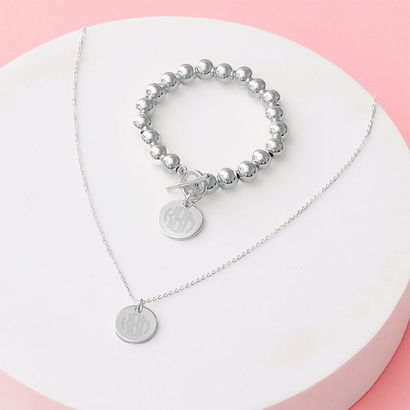 silver kids disc necklace with ball bracelet