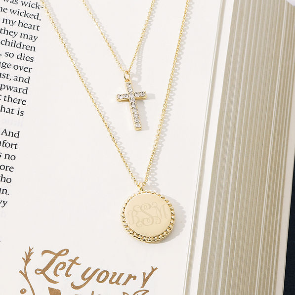 gold kids cross personalized necklace on bible