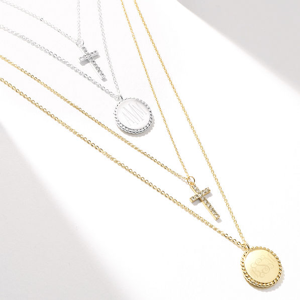 personalized kids cross necklace in gold and silver