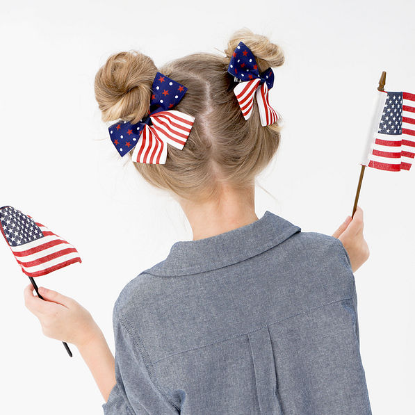 american hair bow set with girl holding flags
