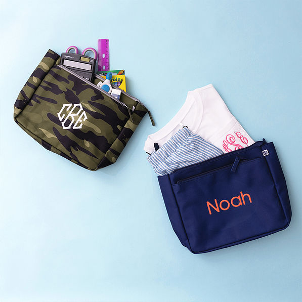 duo kids essentials pouch in navy and camo