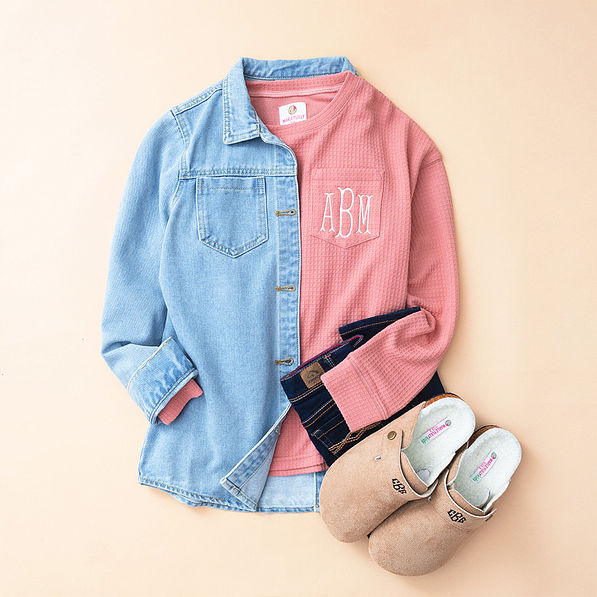 dusty rose kids waffle shirt flatlay