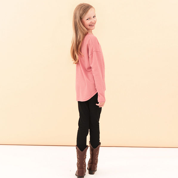 dusty rose kids waffle shirt - back view