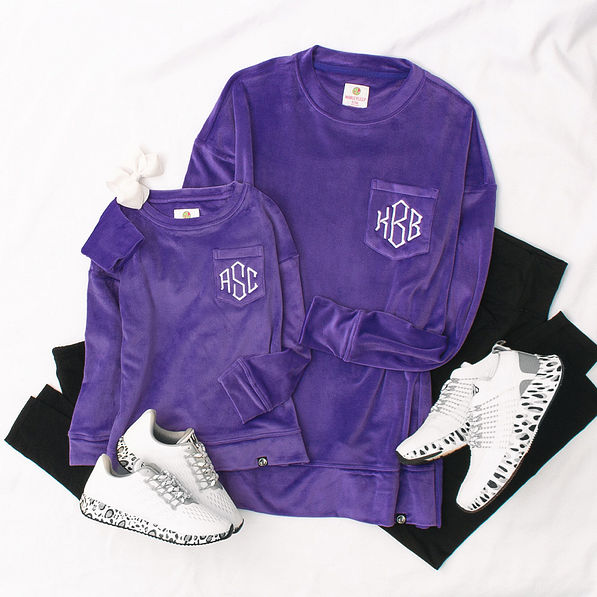 mom and me purple softspun monogrammed sweatshirts