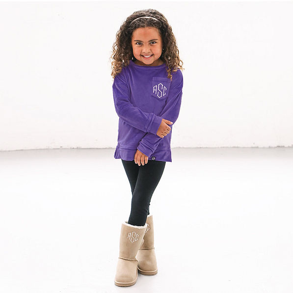 monogrammed kids softspun sweatshirt in purple on girl