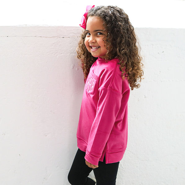 berry kids softspun sweatshirt on aubri - side view