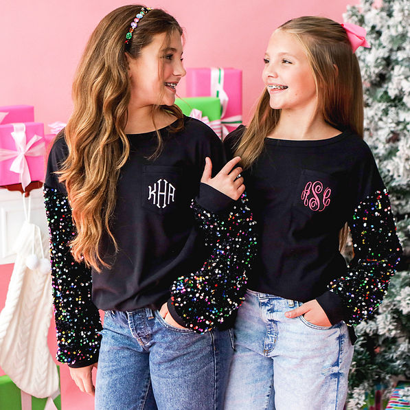 duo kids sequin sweatshirts - hadie and blakely