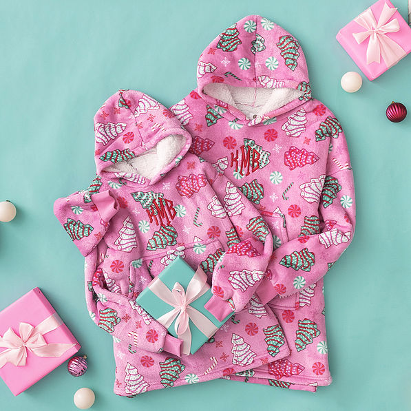 mom ad me blanket hoodie in fun and frosted flatlay