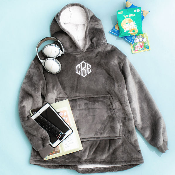 charcoal kids blanket hoodie flatlay