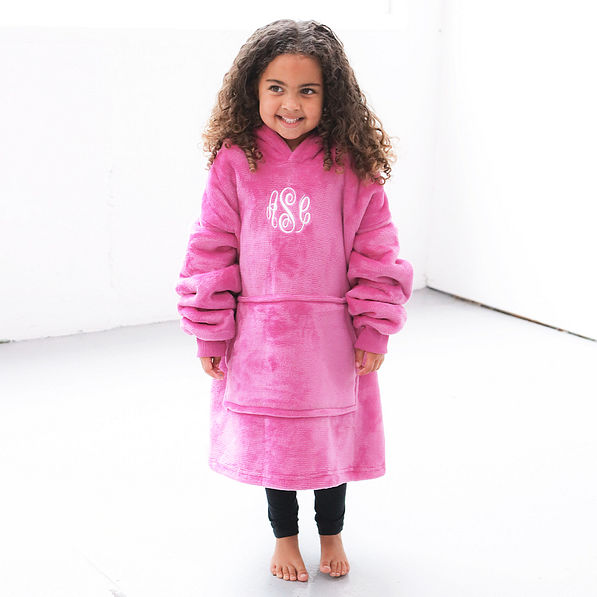 hot pink kids blanket hoodie on aubri