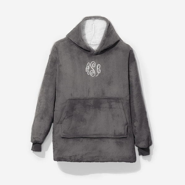 Monogrammed Kids Blanket Hoodie in Charcoal