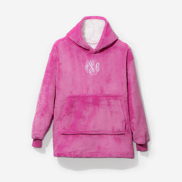 Monogrammed Kids Blanket Hoodie in Hot Pink