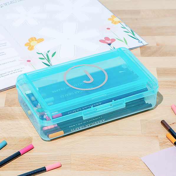 aqua blue monogrammed kids pencil box