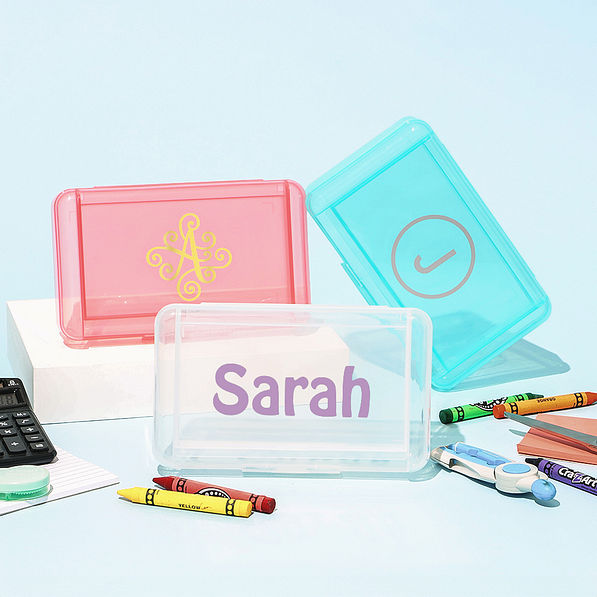 trio monogrammed pencil boxes hobo font