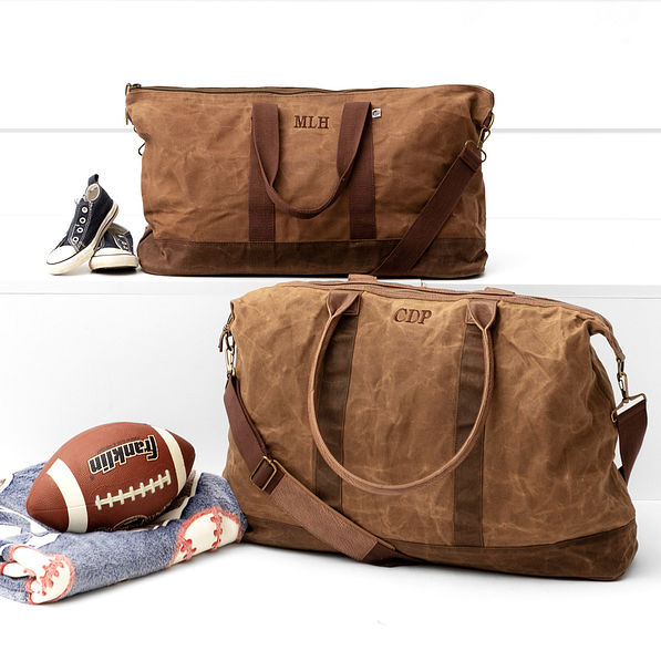 daddy and me waxed canvas weekenders