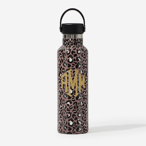 monogrammed kids water bottle in cheetah