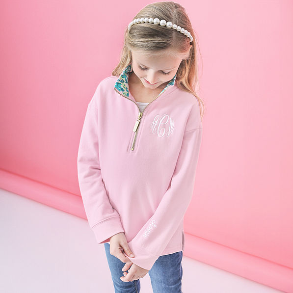 pink bermuda ikat personalized faith pullover with jeans