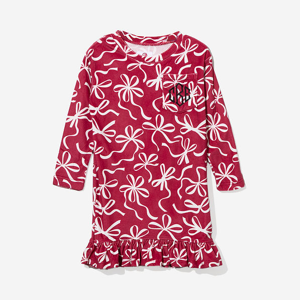 monogrammed girls nightgown in red bows