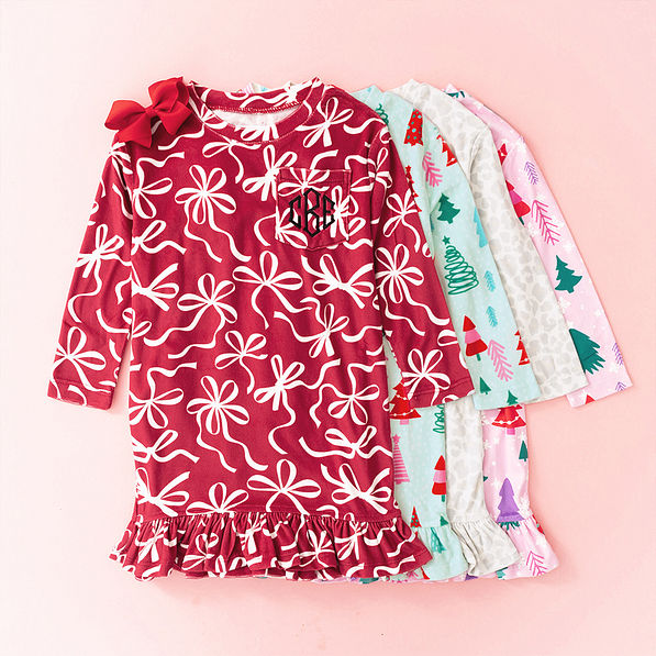 red bow-utiful girls nightgown group flatlay