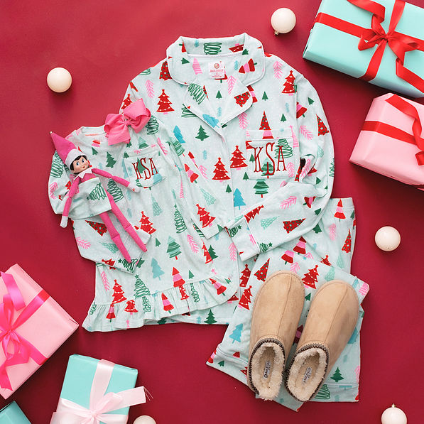 mom and me mint wonderland monogrammed pajamas