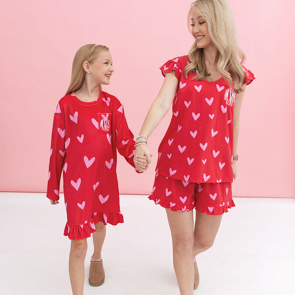 mom and me red hot hearts pajamas and nightgown