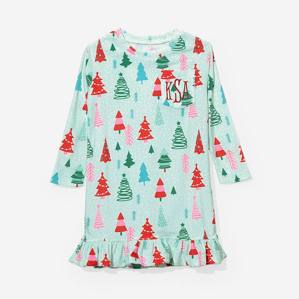 monogrammed girls nightgown in mint wonderland