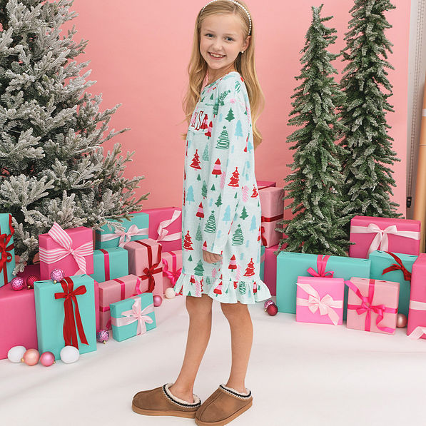 side of mint wonderland christmas kids nightgown