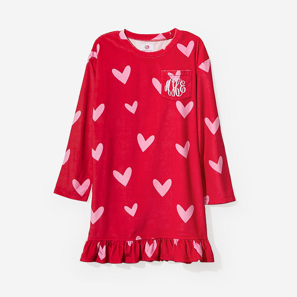monogrammed girls nightgown in red hot heart
