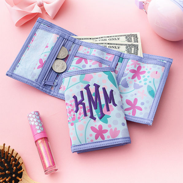 lavender blooms wallet unfolded