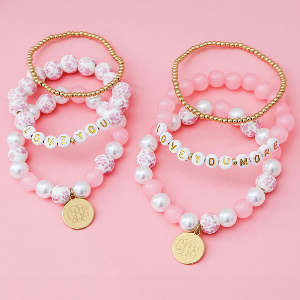 mom and kids love you and love you more personalized pink bracelets