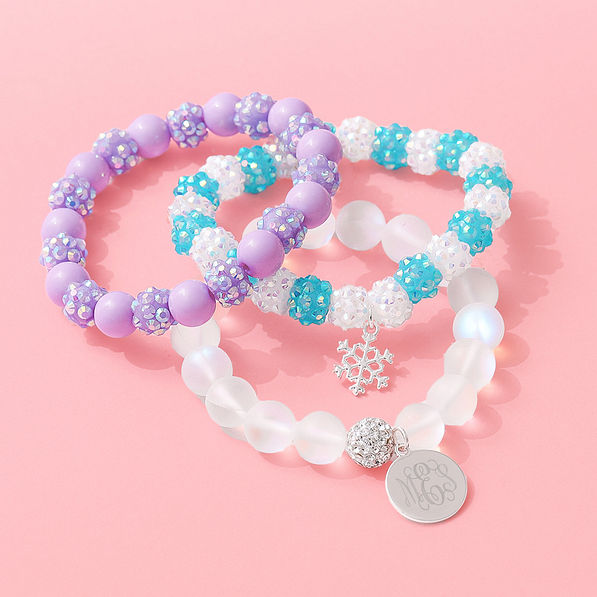 kids snow winter christmas monogrammed bracelets stack