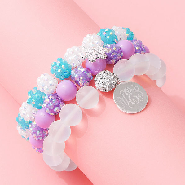 purple and aqua girls monogrammed snowflake bracelets
