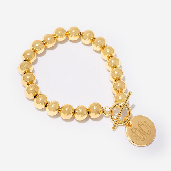 monogrammed girls ball bracelet in gold