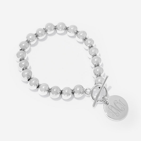 monogrammed girls ball bracelet in silver