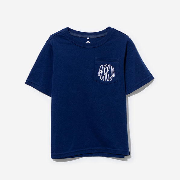 Monogrammed Kids Short Sleeve Shirt in Navy