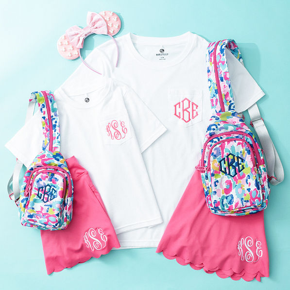 mom and me short sleeve shirts with skorts and sling backpacks