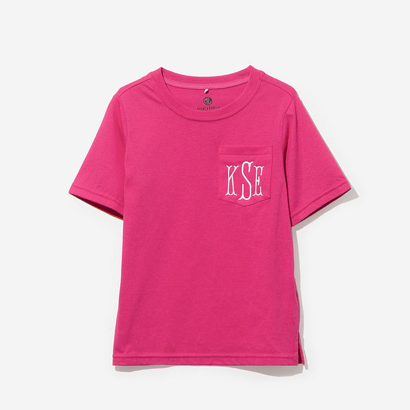 Monogrammed Kids Short Sleeve Shirt in Hot Pink