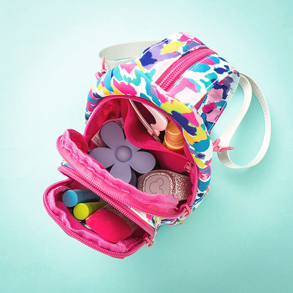 watercolor cheetah kids sling backpack inside shot