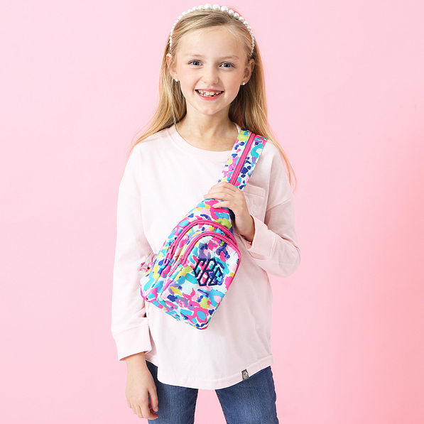 watercolor cheetah kids sling backpack on addie