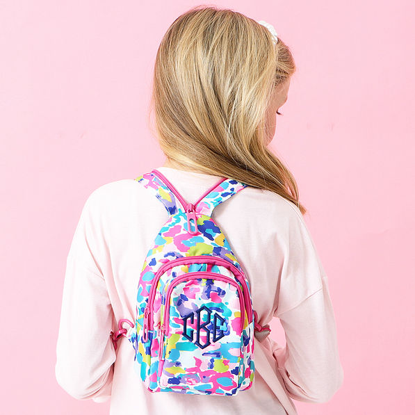 watercolor cheetah kids sling backpack on back