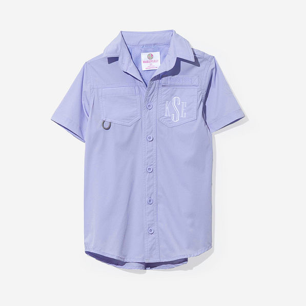 monogrammed kids fishing shirt in lavender