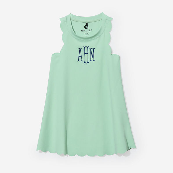 monogrammed girls scallop dress in mint