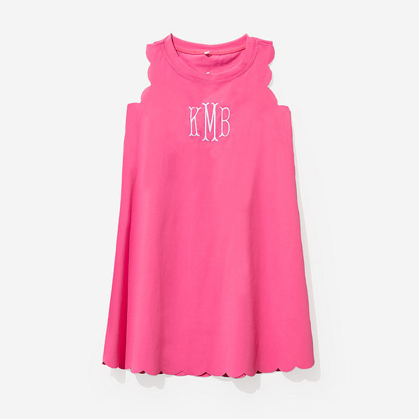 monogrammed girls scallop dress in hot pink