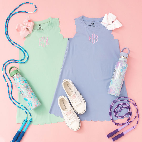 mint and lavender scallop kids dresses