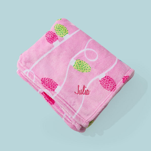 Monogrammed Kids Plush Blanket in Blush and Bright