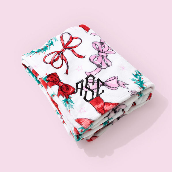 personalized kids plush blanket in bows