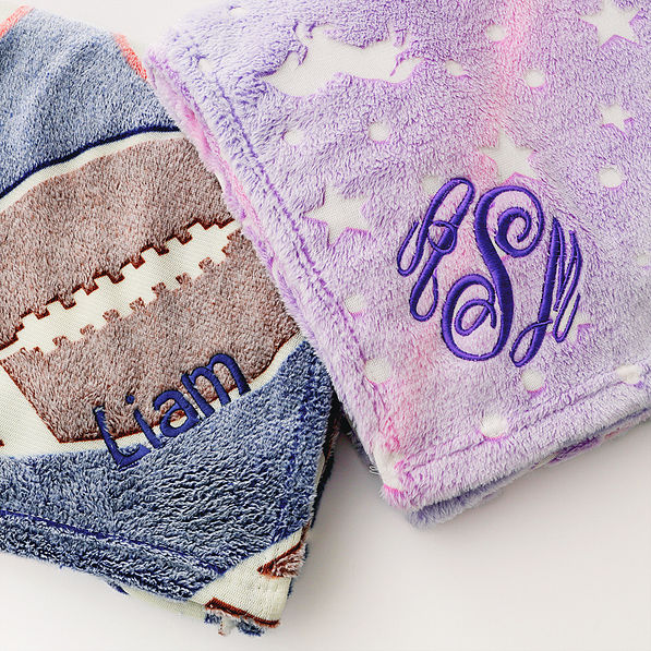 unicorn and sports balls monogrammed blankets