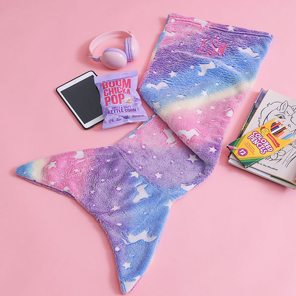 rainbow mermaid blanket tail with snacks